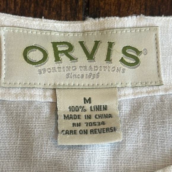 Orvis | White 100% Linen Shirt Sleeve Button Down Top w/Shell Buttons, Size M - Picture 3 of 6